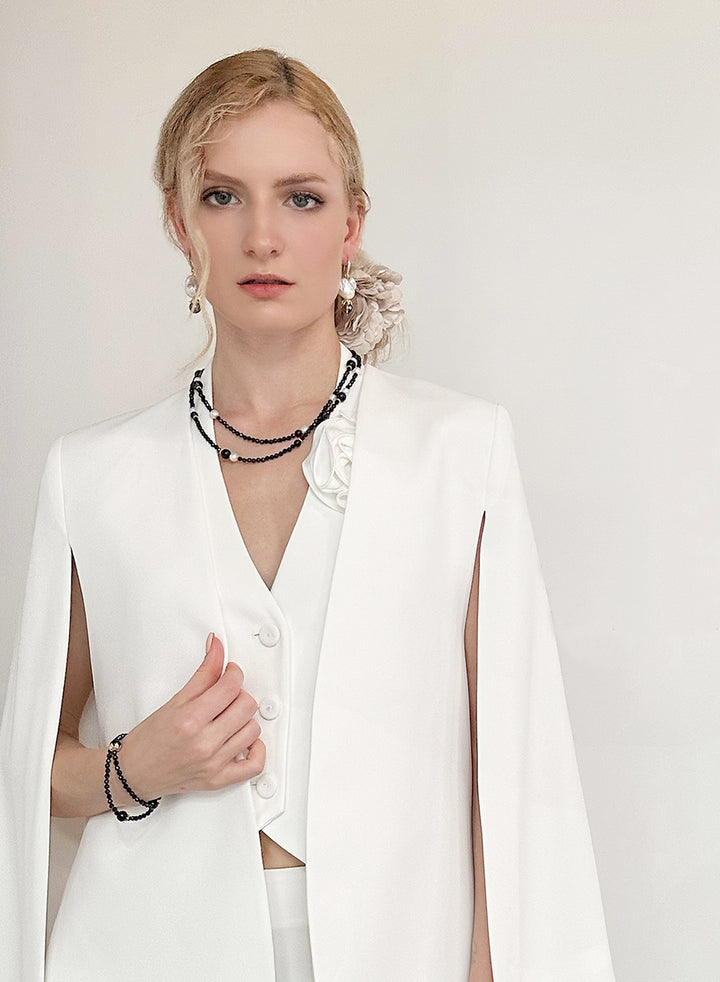 Black Obsidian And Freshwater Pearl Double Strands  Necklace KN056 - FARRA