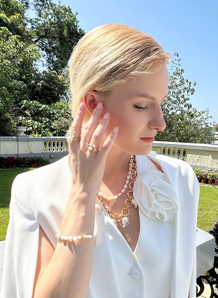 Flower Shaped Freshwater Pearls Ring KR002 - FARRA