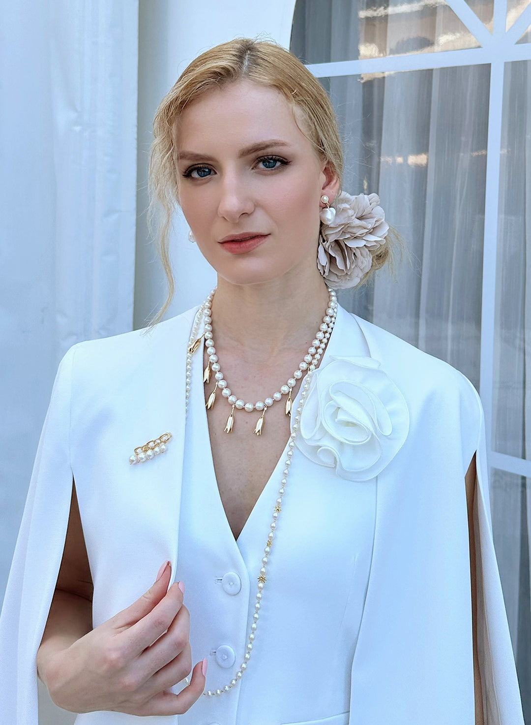 Freshwater Pearls Flower Charms Statement Necklace KN002 - FARRA