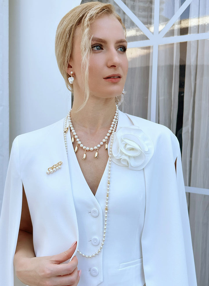 Freshwater Pearls Flower Charms Statement Necklace KN002 - FARRA