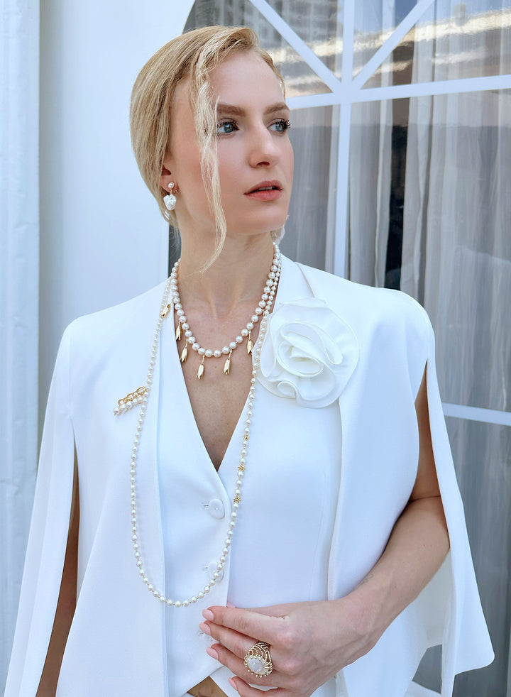 Freshwater Pearls Flower Charms Statement Necklace KN002 - FARRA