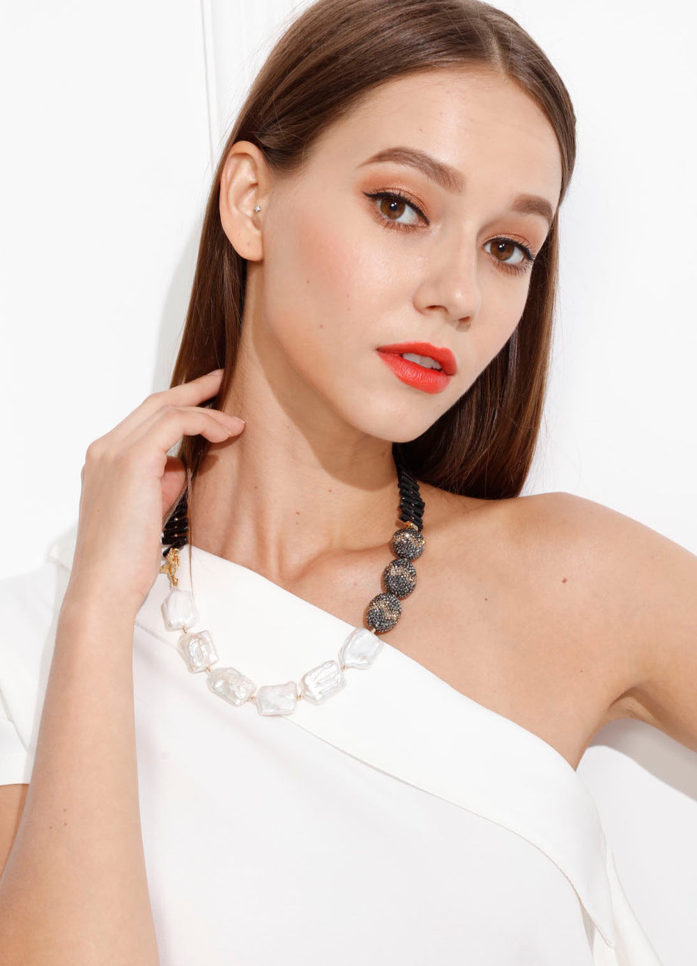 Freshwater Pearls with Black Coral Statement Necklace MN006 - FARRA