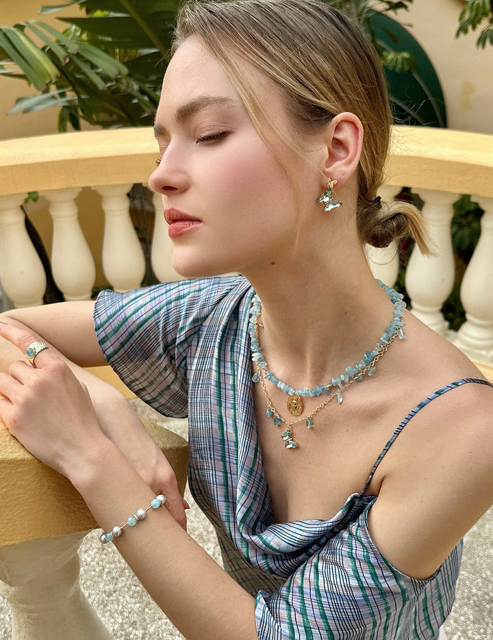 Aquamarine Charms with a Blue Butterfly Pendant Necklace LN027 - FARRA
