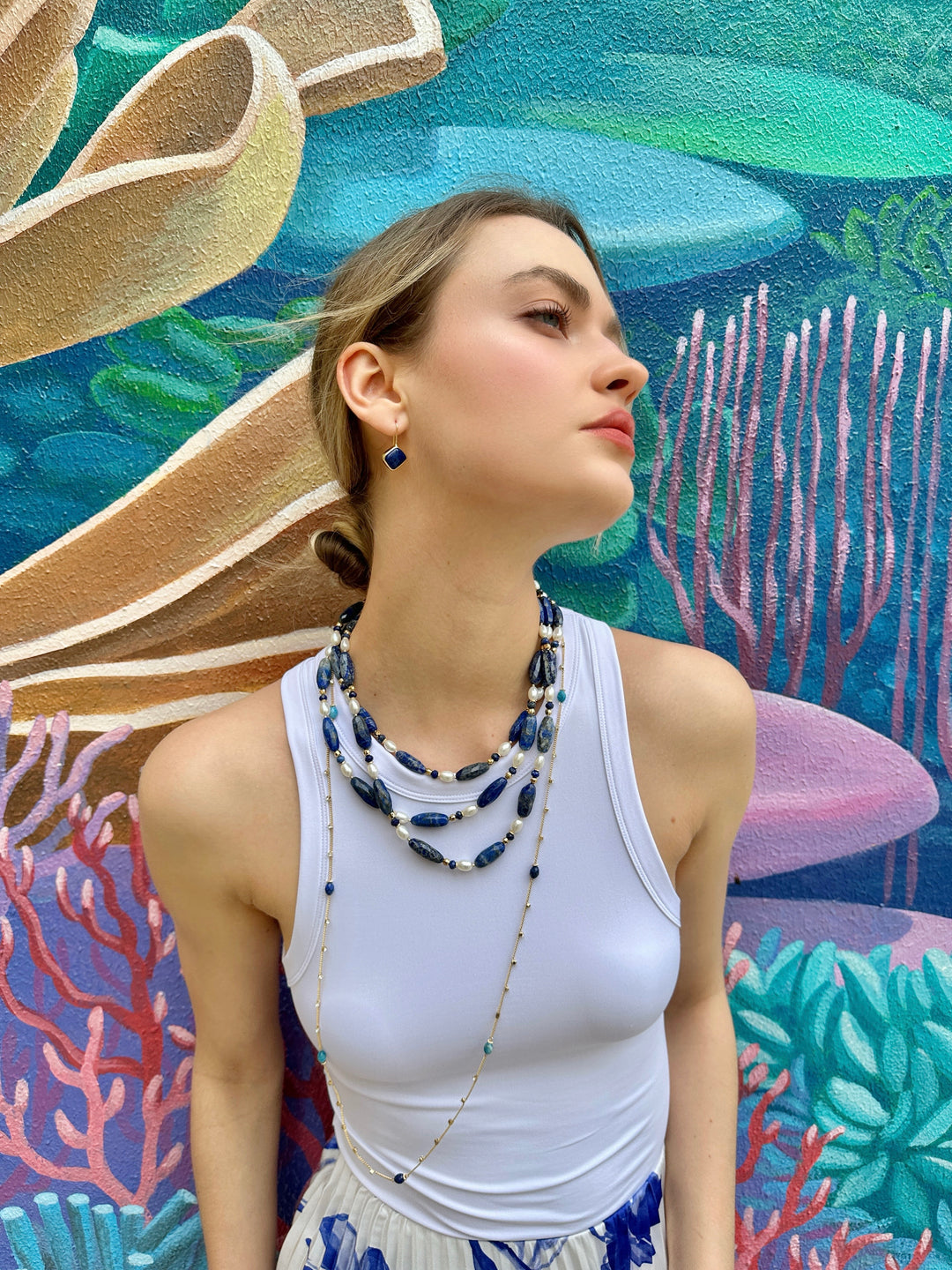Blue Lapis with Freshwater Pearls Multi-Layers Necklace LN040 - FARRA