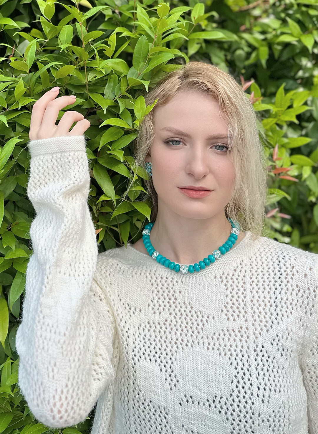 Turquoise With Rhinestones Statement Necklace KN014 - FARRA