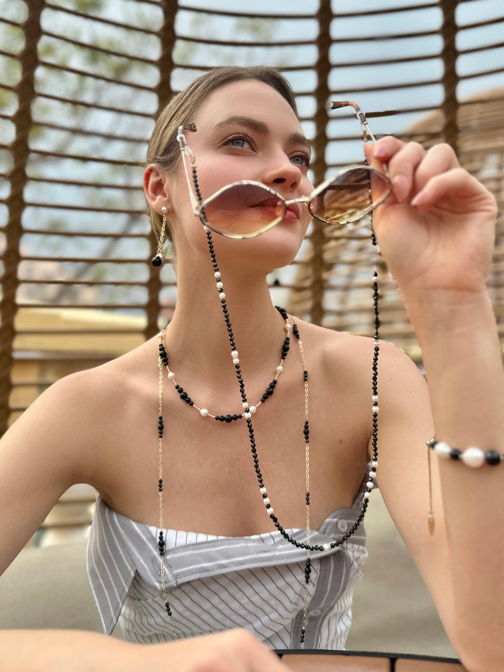 Exquisite Black Obsidian and White Freshwater Pearls Necklace LN071 - FARRA