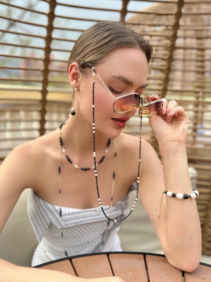 Exquisite Black Obsidian and White Freshwater Pearls Necklace LN071 - FARRA