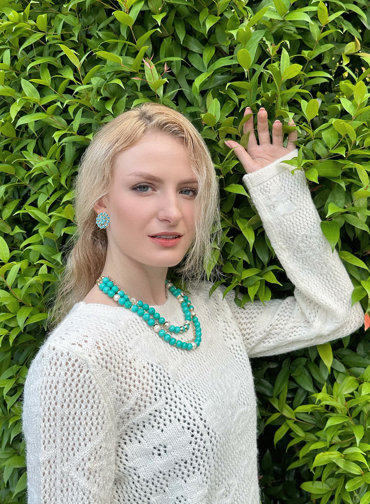 Turquoise & Freshwater Pearls Double Strands Necklace KN015 - FARRA