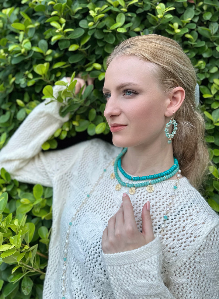 Bohemian Turquoise & Amazonite Double Strands Short Necklace KN013 - FARRA