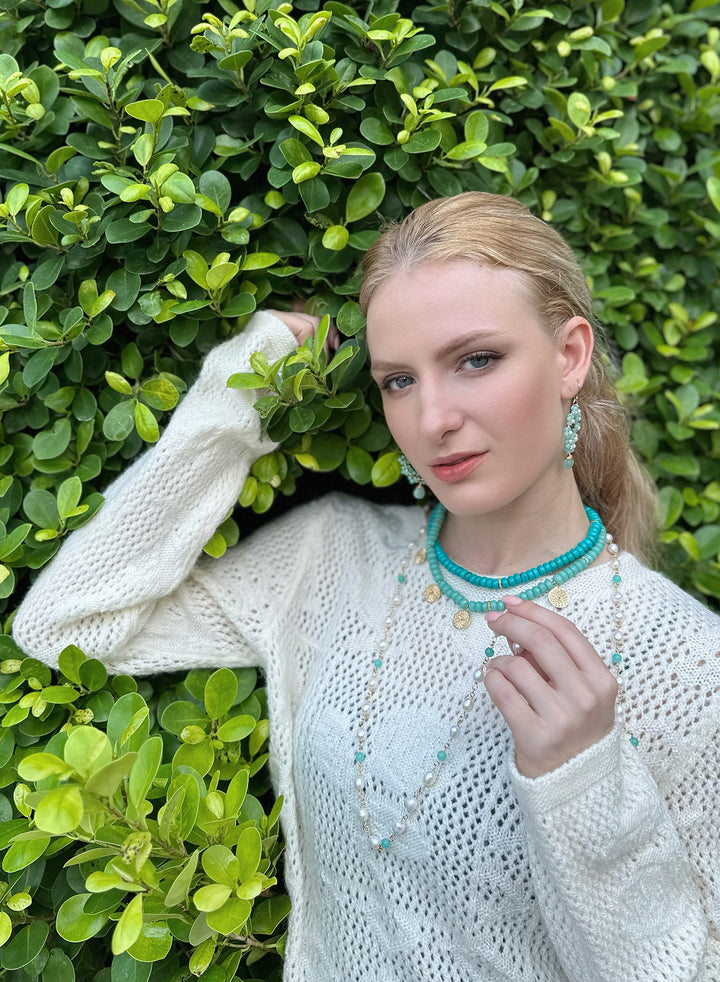 Bohemian Turquoise & Amazonite Double Strands Short Necklace KN013 - FARRA