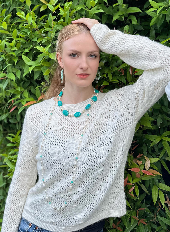 Oval Turquoise & Freshwater Pearls Statement Necklace KN009 - FARRA
