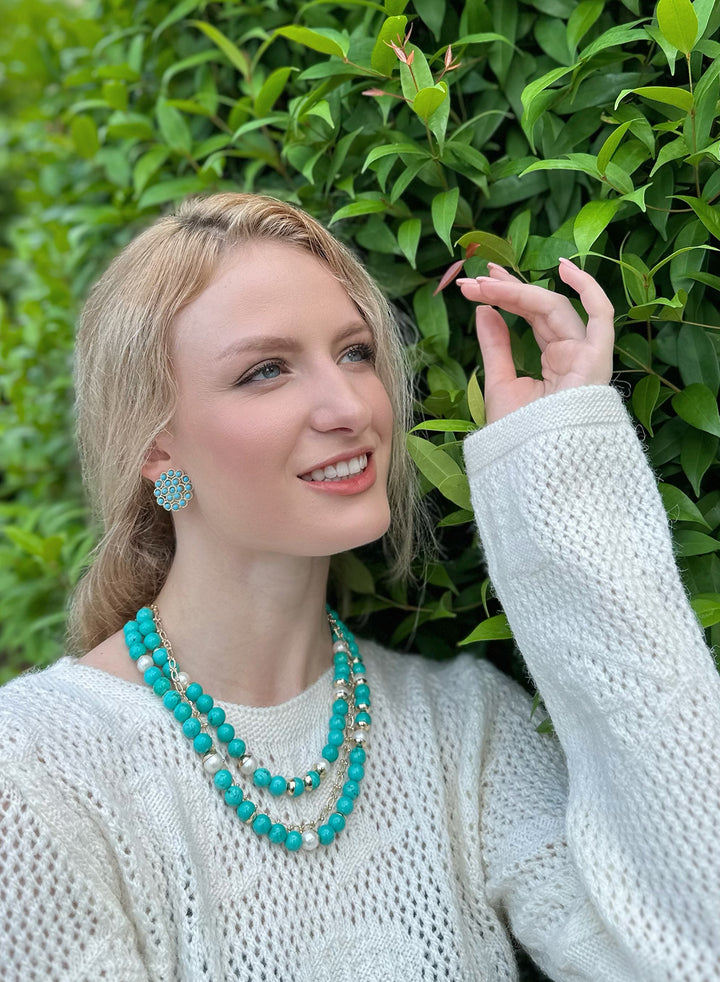 Turquoise & Freshwater Pearls Double Strands Necklace KN015 - FARRA