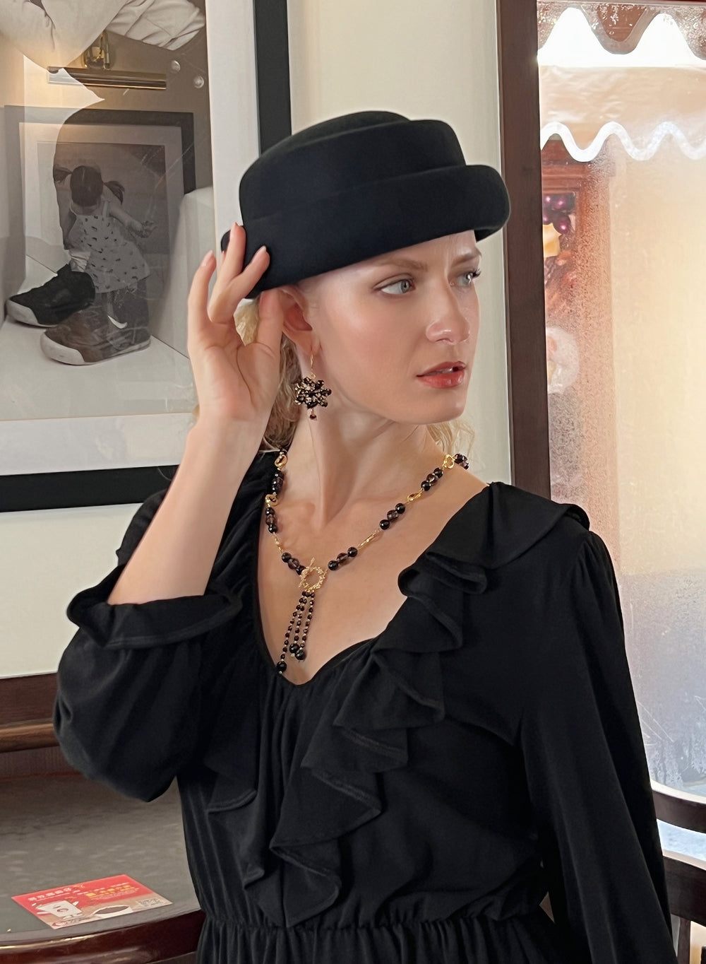 Y Shape Black Obsidian & Smoky Quartz Fringe Necklace KN053 - FARRA