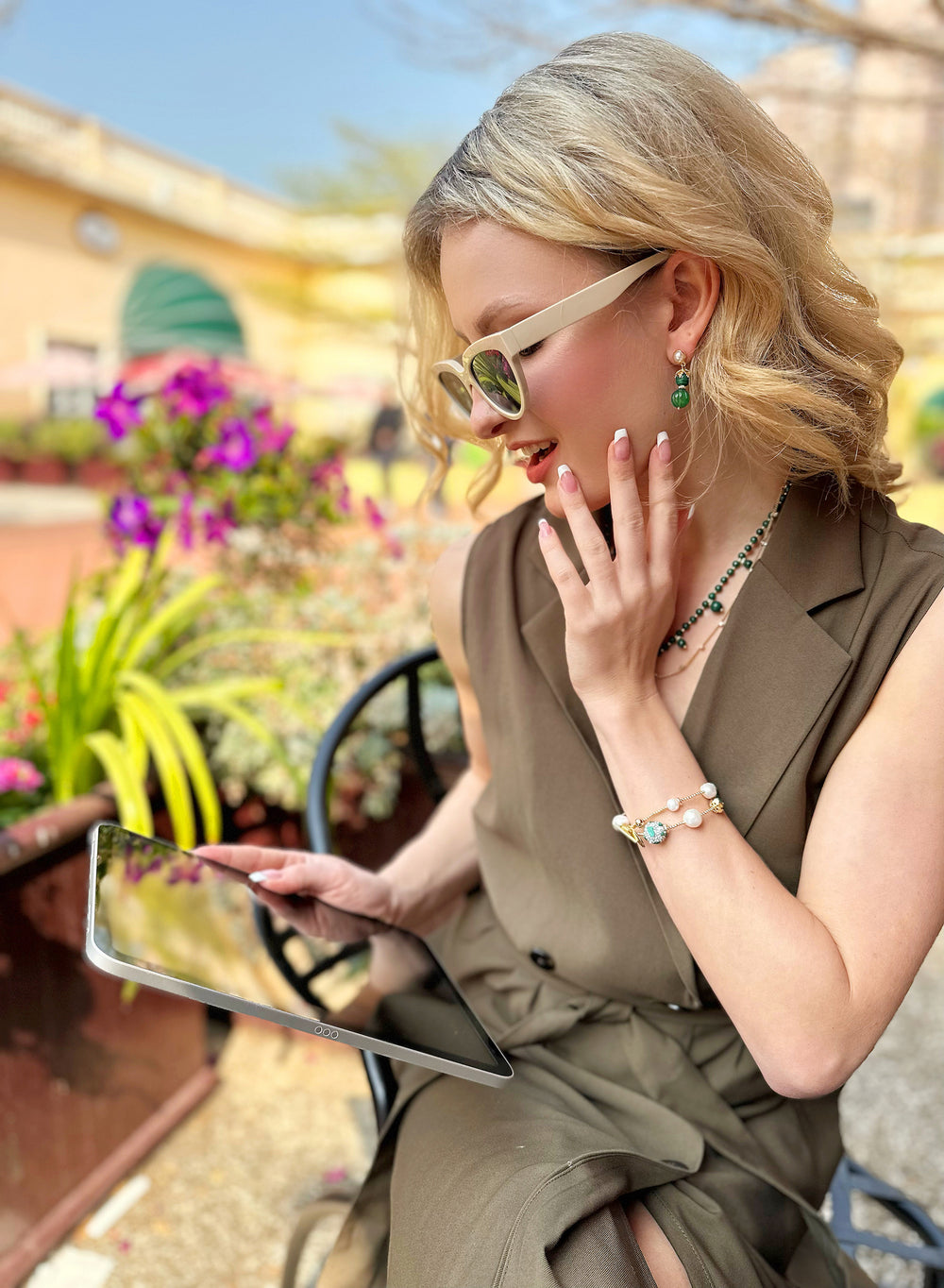 Freshwater Pearls With Round Malachite Double Wrapped Beading Bracelet JB015 - FARRA