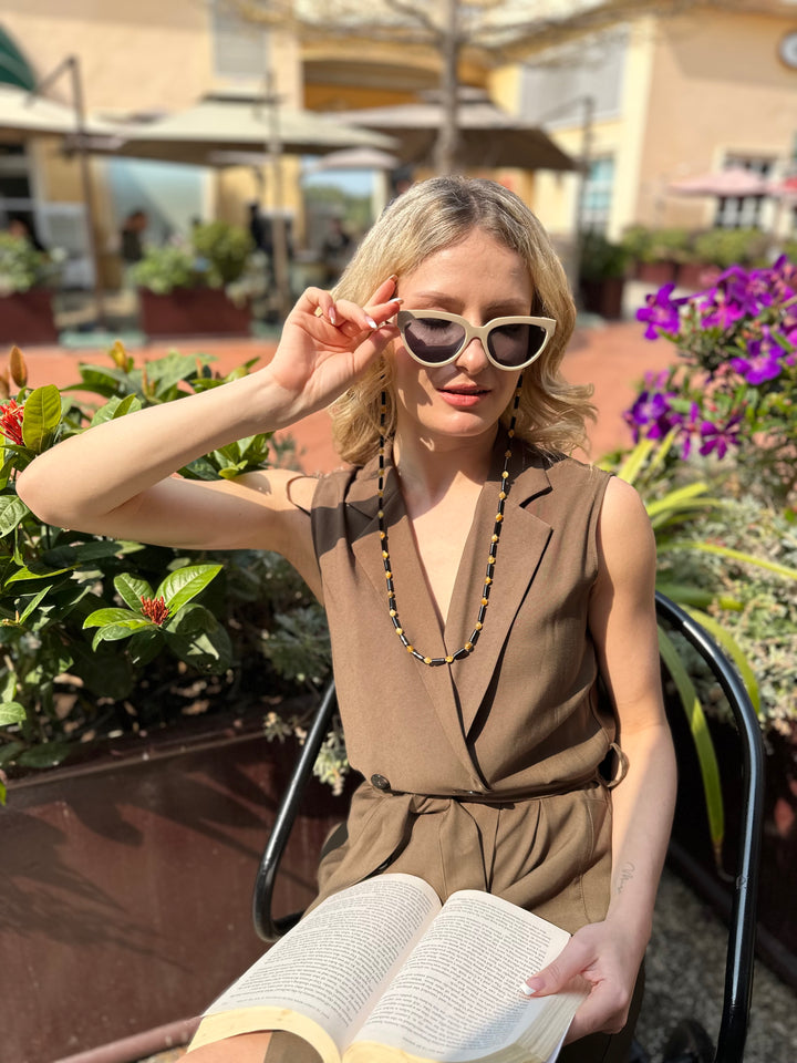 Black Agate With Yellow Tiger-eye Versatile Glasses Chain EC003 - FARRA