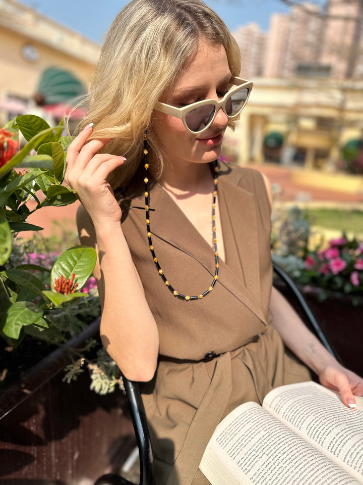 Black Agate With Yellow Tiger-eye Versatile Glasses Chain EC003 - FARRA