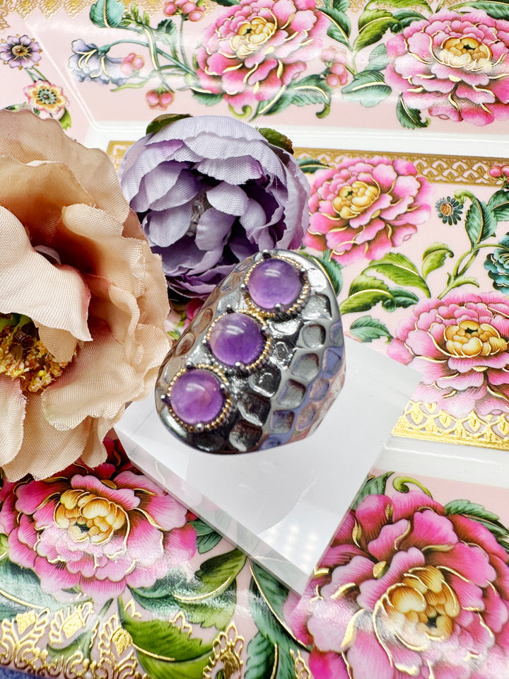 Amethyst Stones Nugget Adjustable Ring LR002