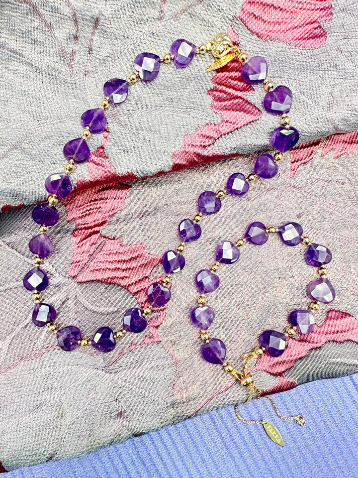 Heart-Shaped Amethyst Adjustable Bracelet LB004