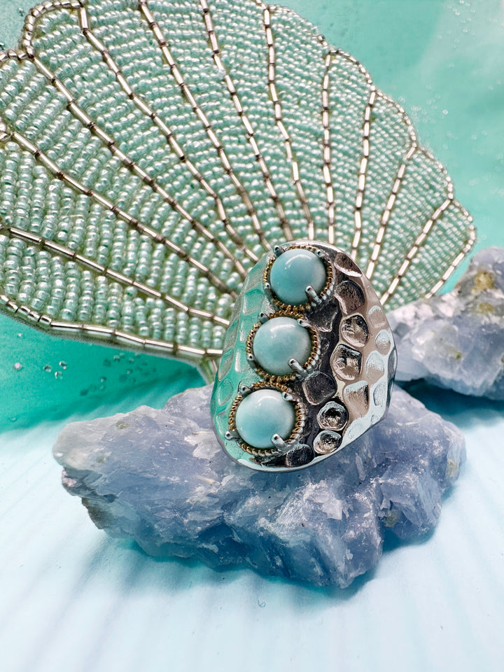 Turquoise Stones Platinum Plated Brass Adjustable Ring LR005