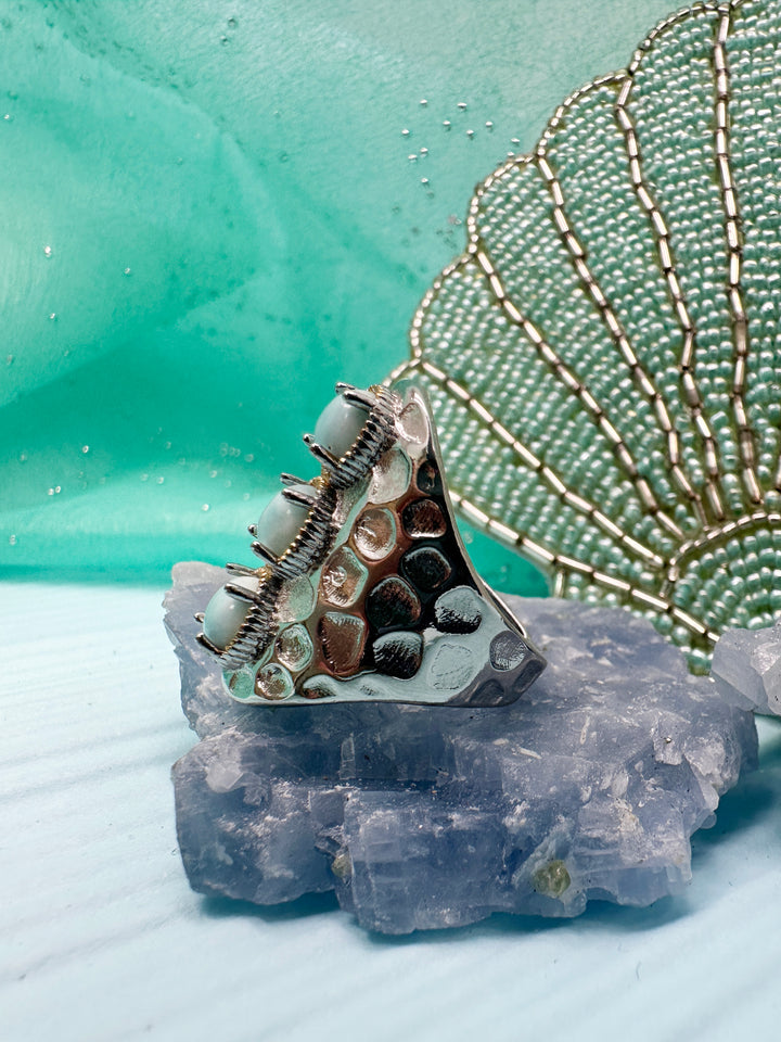 Turquoise Stones Platinum Plated Brass Adjustable Ring LR005