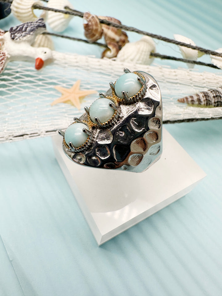 Turquoise Stones Platinum Plated Brass Adjustable Ring LR005 - FARRA