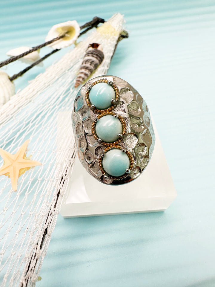 Turquoise Stones Platinum Plated Brass Adjustable Ring LR005 - FARRA