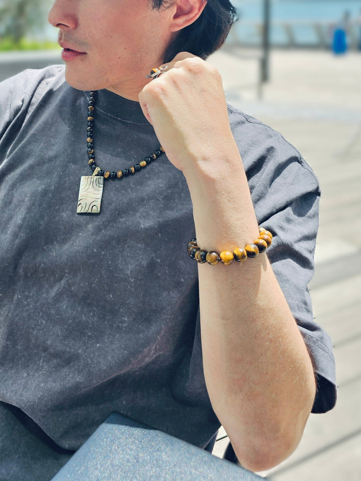 Brown Tiger-eye With Blue Lapis Men's Bracelet MEB13