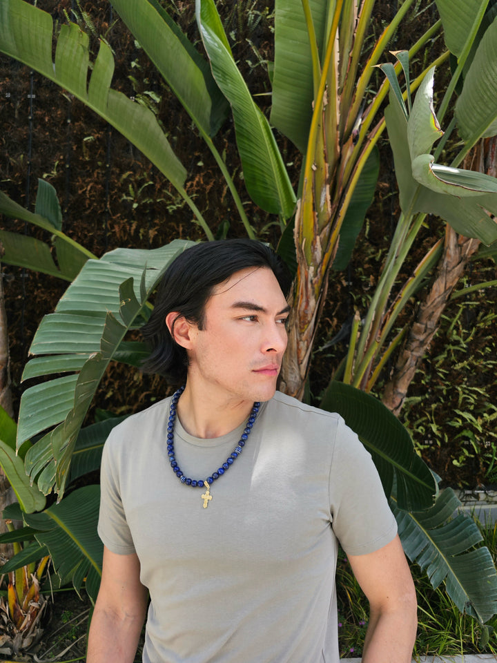 Lapis Cross Pendant Men's Necklace MEN26