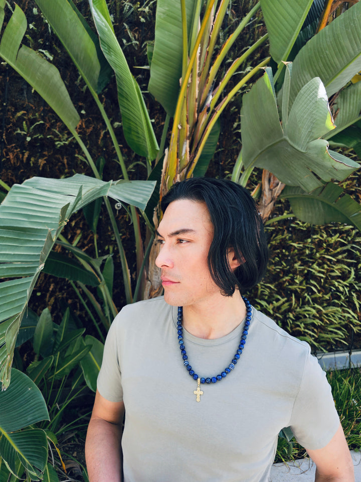 Lapis Cross Pendant Men's Necklace MEN26