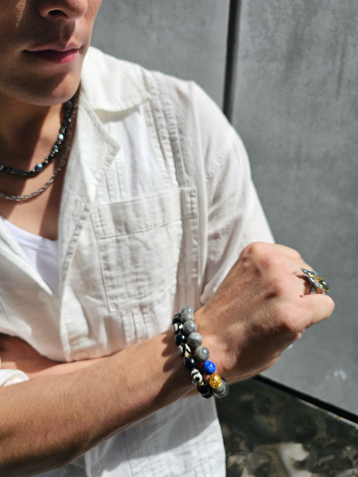Labradorite With Lapis Men's Bracelet MEB05