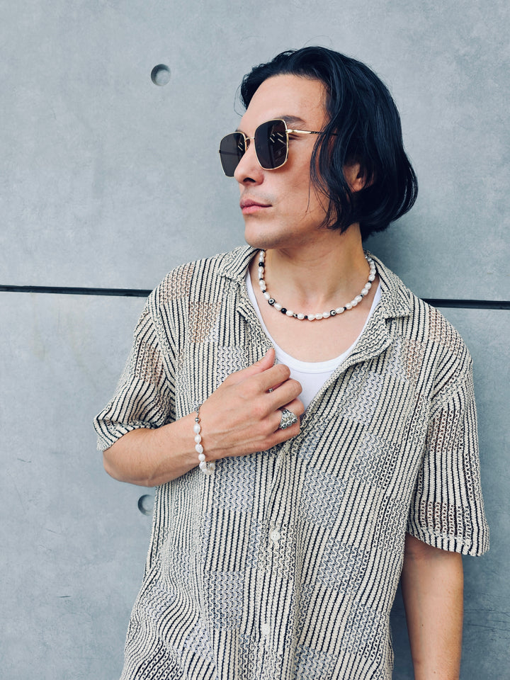 Freshwater Pearls With Black Dzi Agate Men's Necklace MEN10