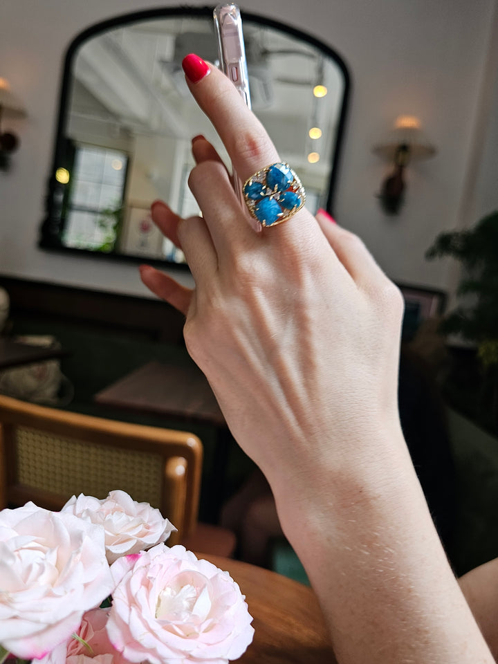 Flower Apatite Stone Statement Adjustable Ring NR012