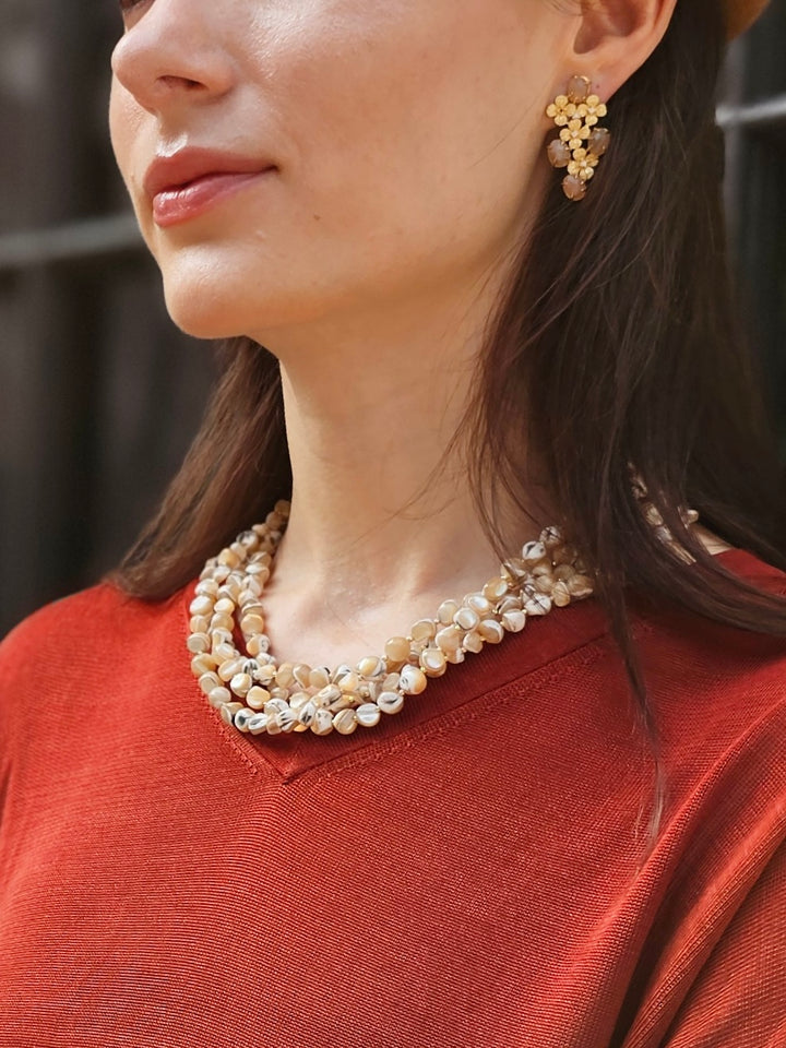 Flower Orange Agate Statement Earrings NE010