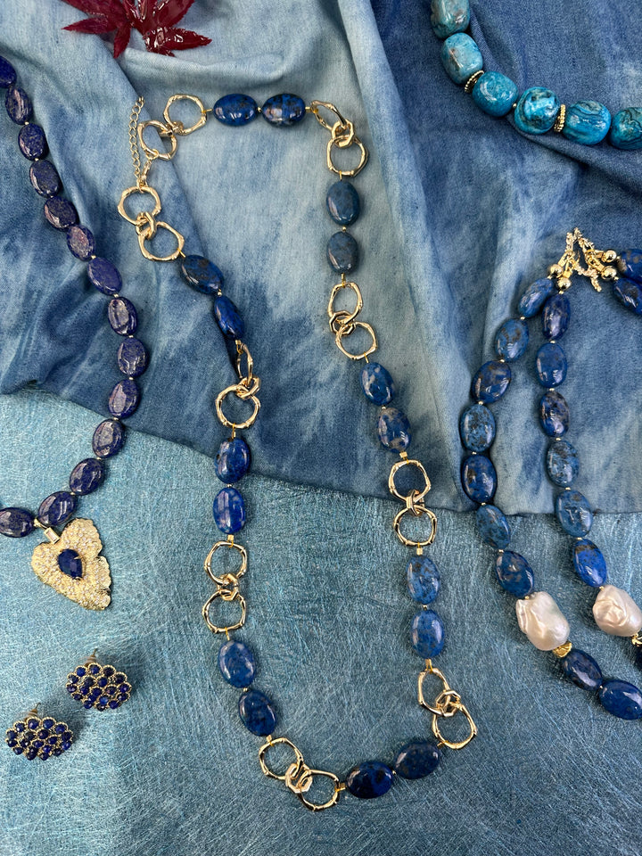 Blue Agate Chain Trendy Necklace KN017 - FARRA
