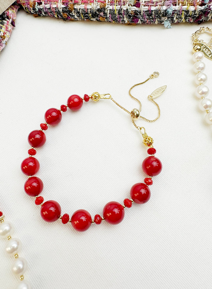 Red Bamboo Coral Adjustable Bracelet KB009 - FARRA