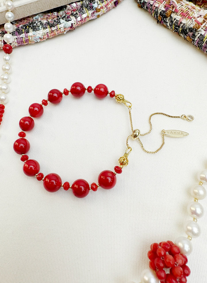 Red Bamboo Coral Adjustable Bracelet KB009 - FARRA