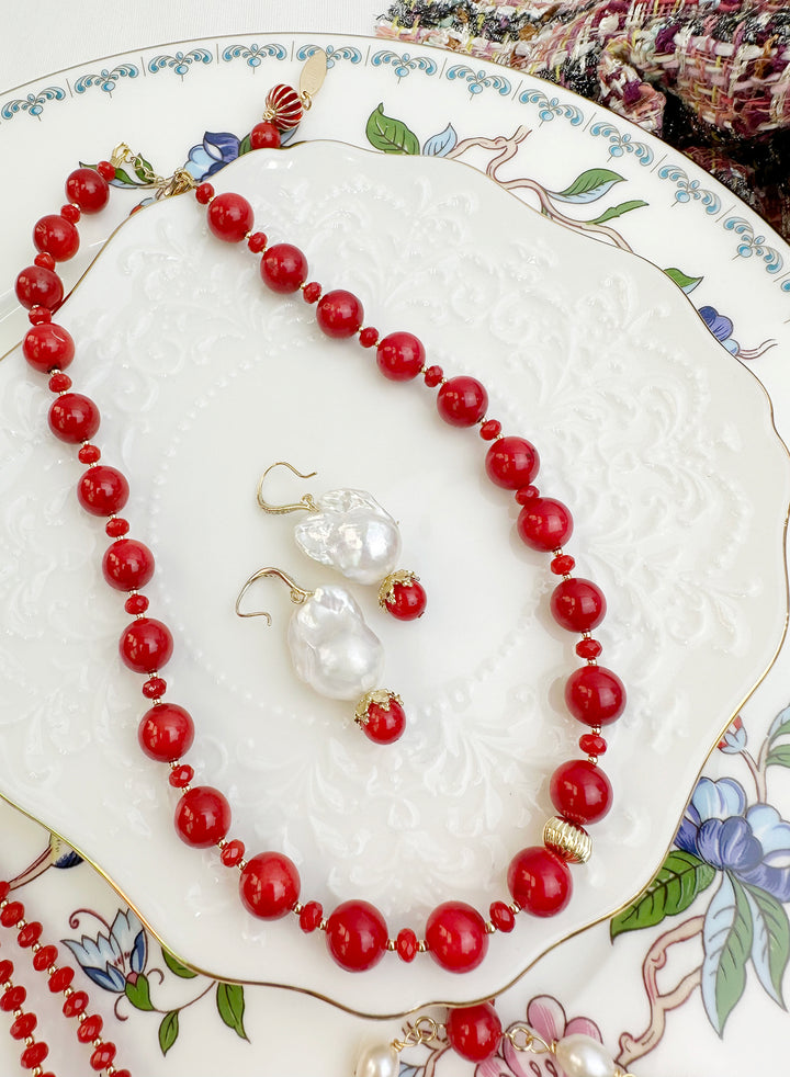 Adorable Red Bamboo Coral Choker Necklace KN048 - FARRA