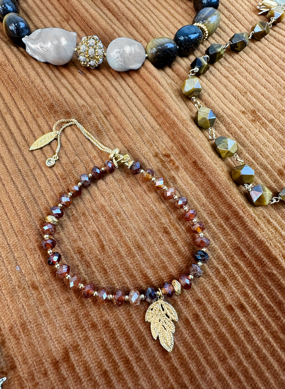 Orange Garnet Leave charm Adjustable Bracelet KB006 - FARRA
