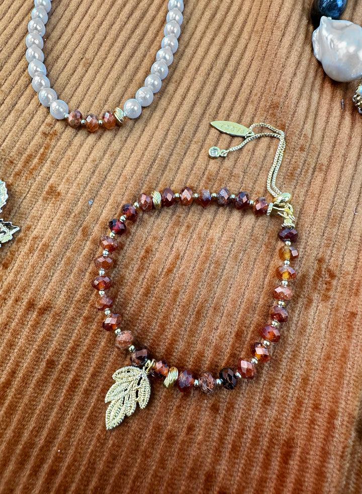 Orange Garnet Leave charm Adjustable Bracelet KB006 - FARRA