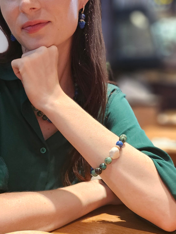 Phoenix Lapis With Baroque Pearls Bracelet NB011
