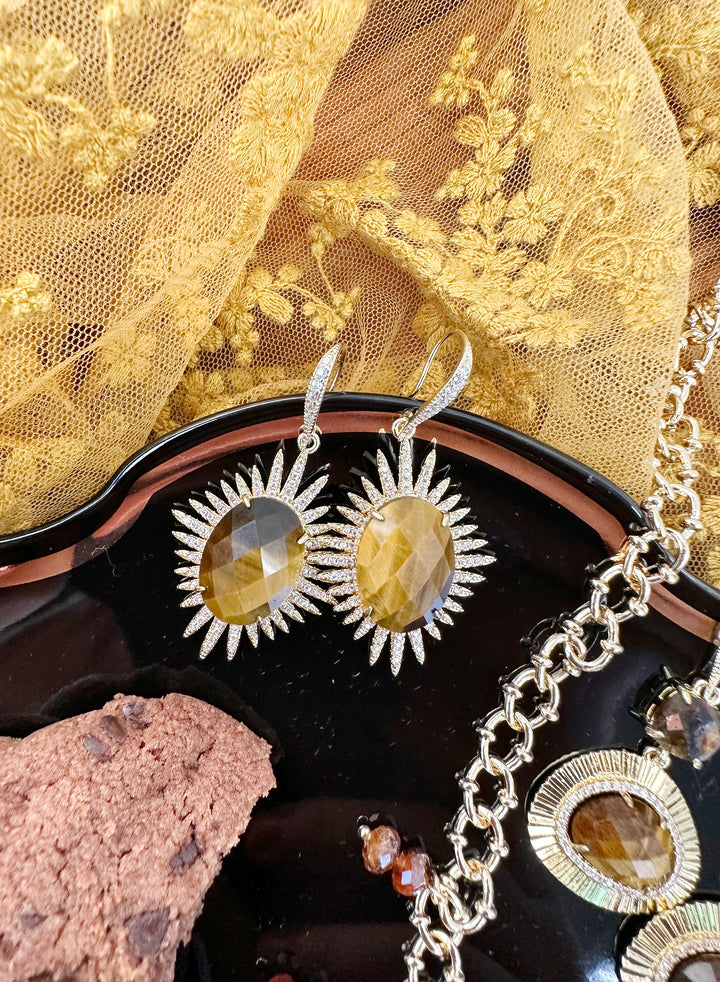 Tiger-Eye Stone Hook Earrings KE018 - FARRA