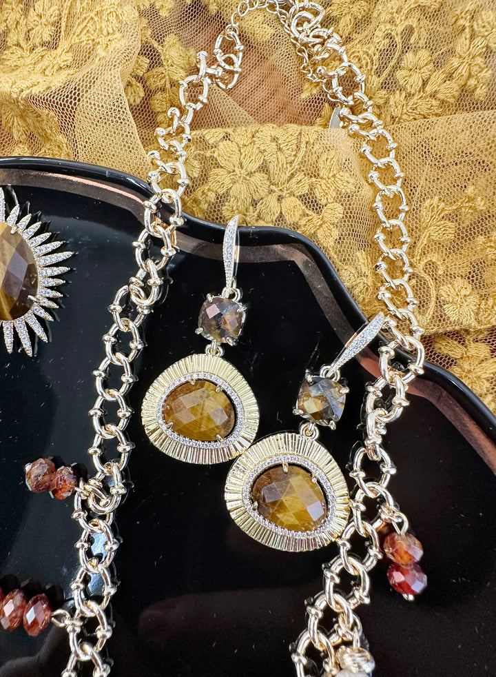 Tiger-eye Stone Teardrop Earrings KE019 - FARRA