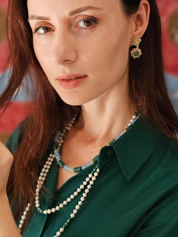 Malachite With Freshwater Pearls Versatile Long Necklace NN035