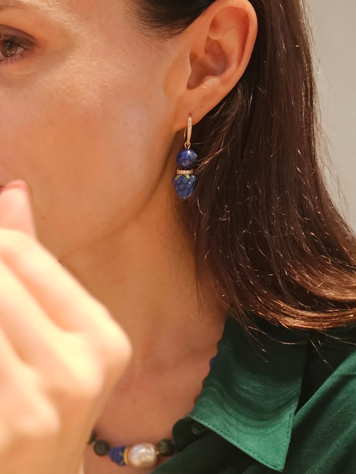Lapis Lazuli With Blue Raspberry Earrings NE029