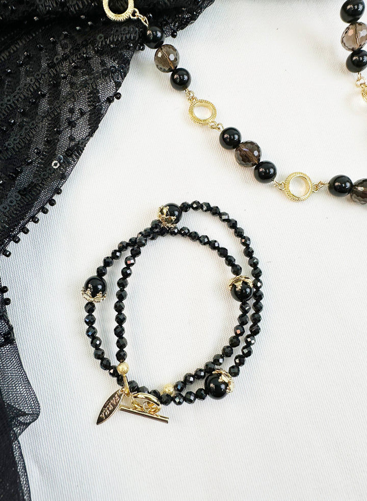 Black Obsidian Double Wrapped Bracelet KB010 - FARRA