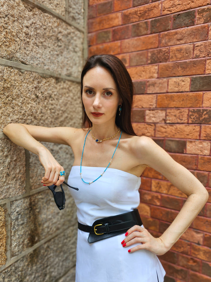 Blue Lapis And White Moonstone With Chain Modern Necklace NN042