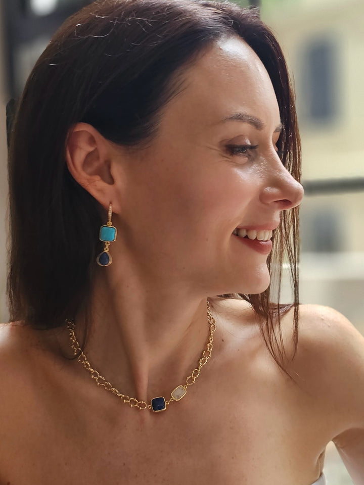 Blue Lapis And White Moonstone With Chain Modern Necklace NN042