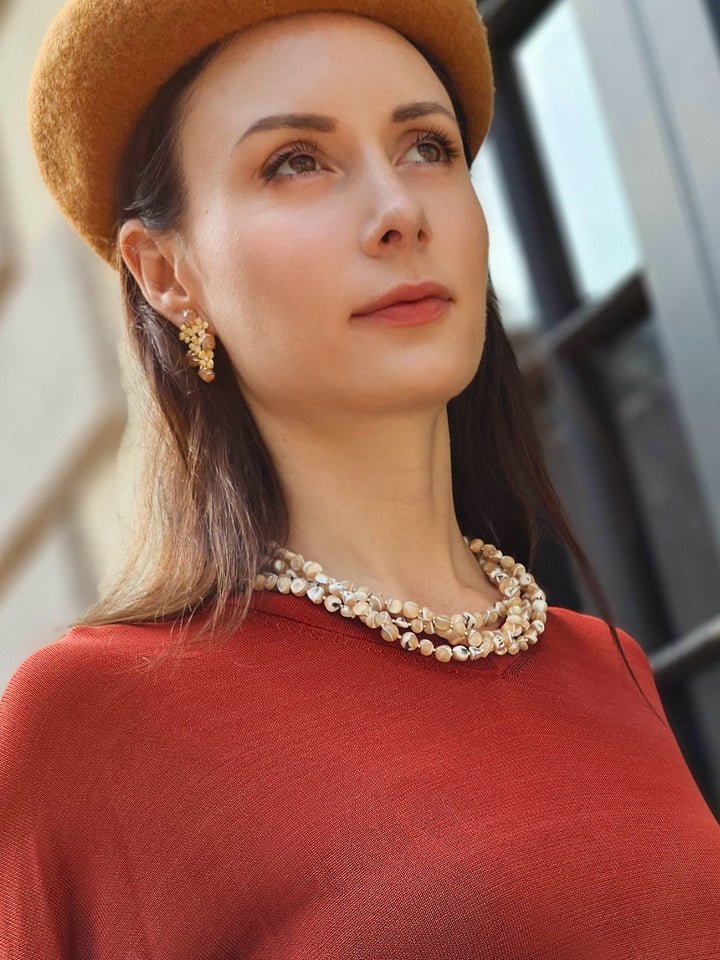 Flower Orange Agate Statement Earrings NE010
