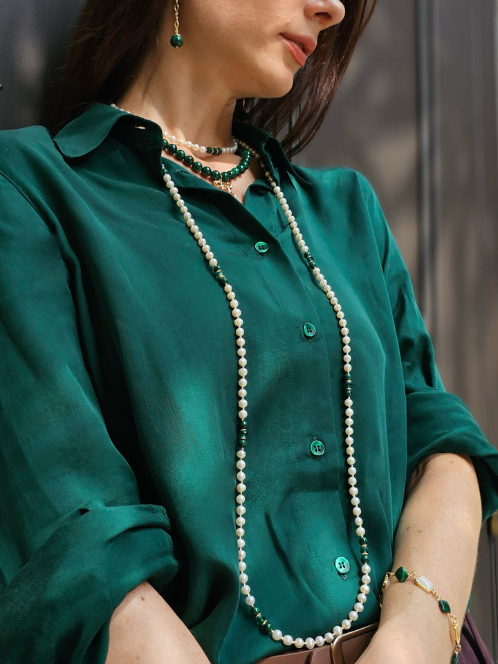 Malachite With Freshwater Pearls Versatile Long Necklace NN035