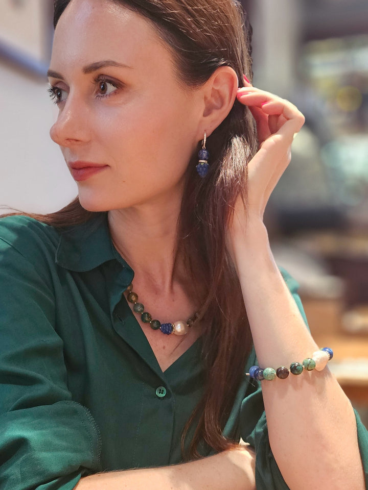 Lapis Lazuli With Blue Raspberry Earrings NE029